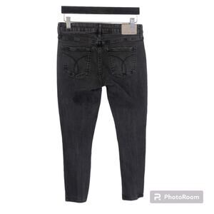 Calvin Klein Black Grunge Denim Women’s 28 Jeans Distressed Ankle Skinny Y2K